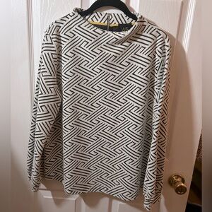 W5 Women's Cream Black Geometric Knit Cotton Polyester Zip Back Top